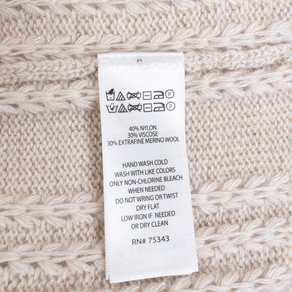 Max Studio Sweater Merino Wool Blend Beige Diamond Knit Pullover Medium - Picture 11 of 12